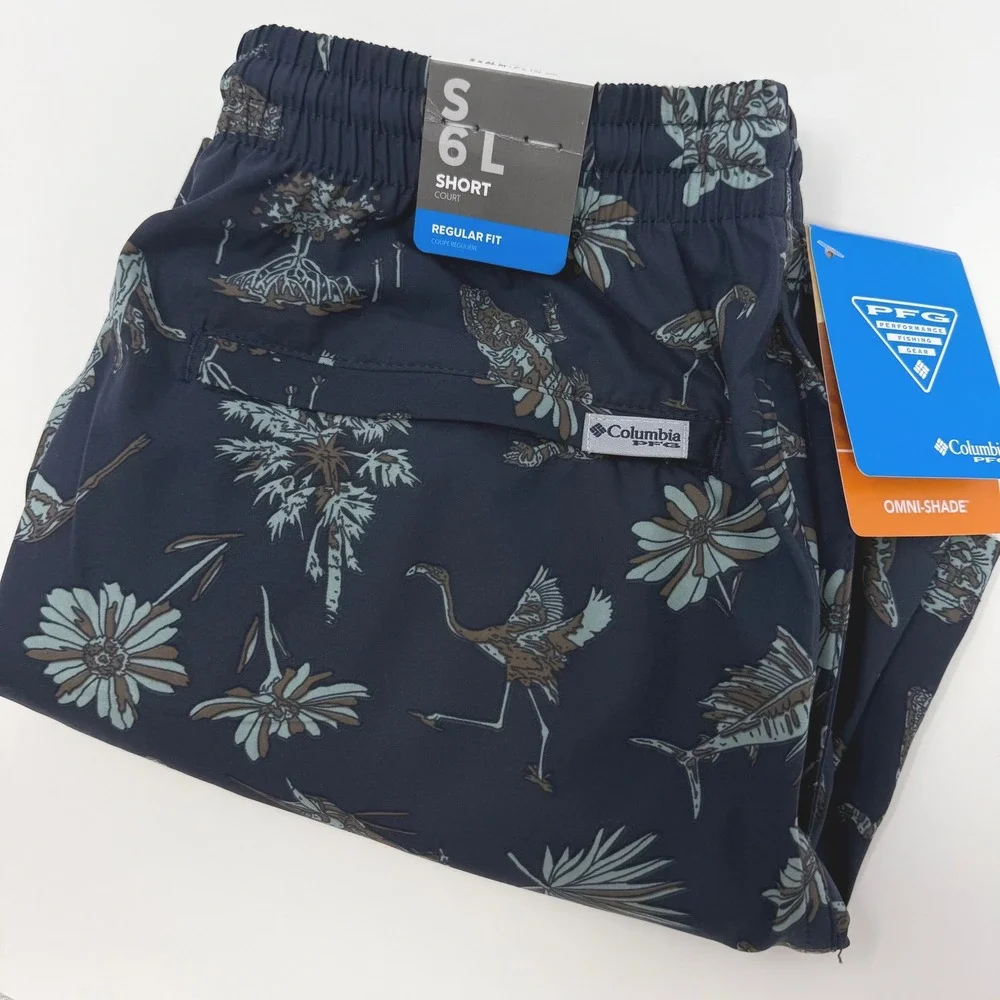 Columbia PFG Rambler Printed Water Shorts Men's Small Navy‎ Blue Omni Shade NEW